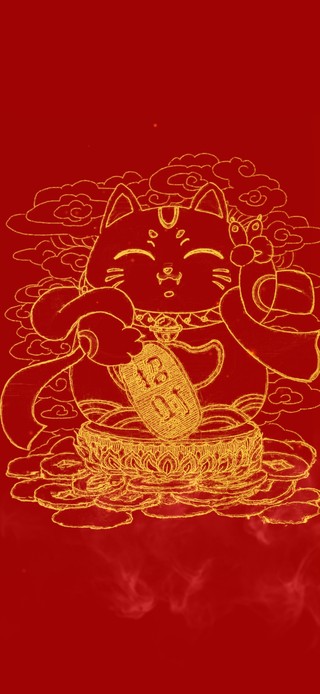 招财猫 线条壁纸4K