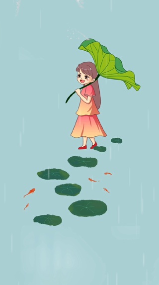 小女孩的荷叶雨伞