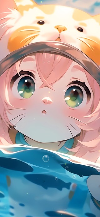 4K 水中可爱猫耳少女