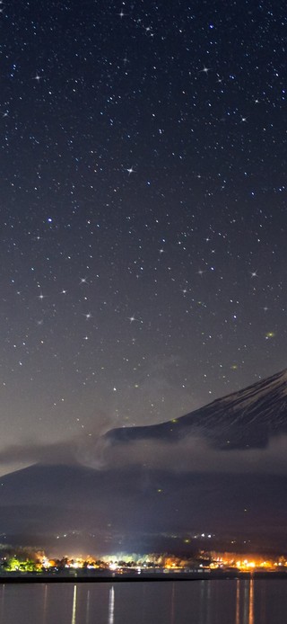 唯美夜晚星空富士山