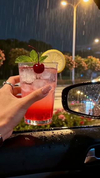 雨夜车窗饮品