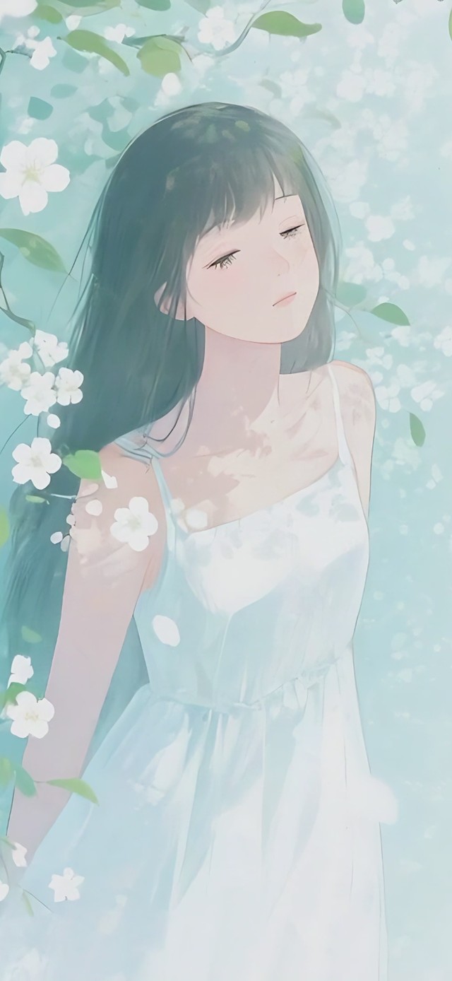 淡雅水彩-梨花下借风散意少女