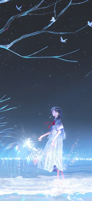 唯美夜晚星空下少女