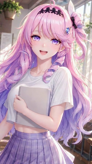 教室粉发二次元美少女