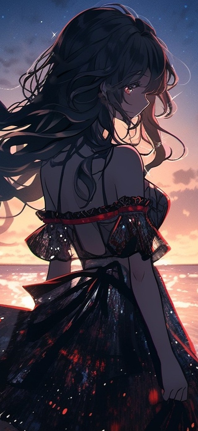 傍晚海边流星雨美少女