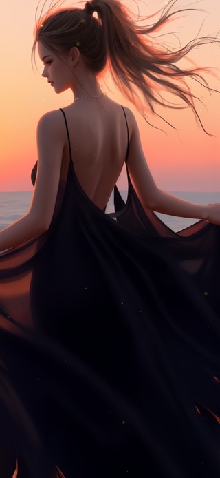 落日海滩美女