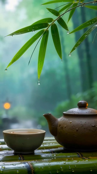 治愈竹叶雨滴
