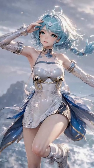 海边机甲风蓝发美少女