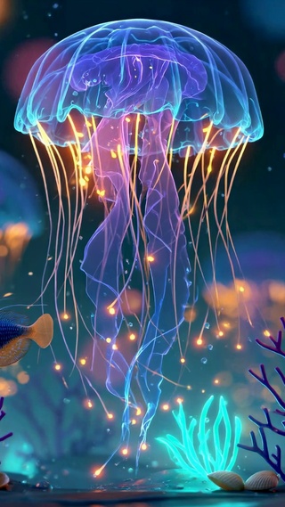 梦幻深海发光水母