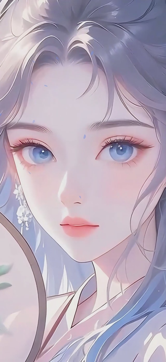 古风动漫少女-执扇蓝雪落眸间