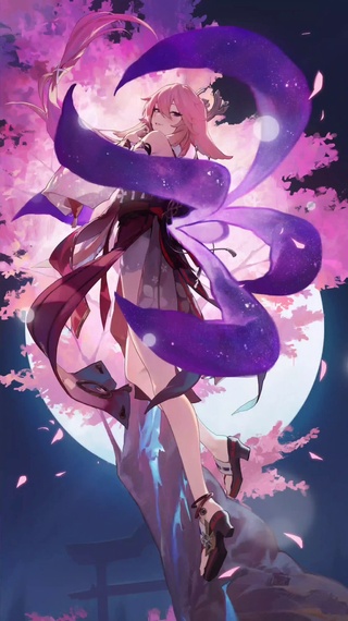 月下樱花小狐狸4k