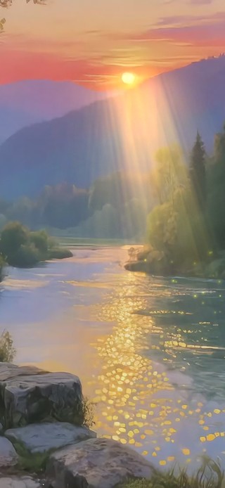 夏日傍晚山水风景手机壁纸