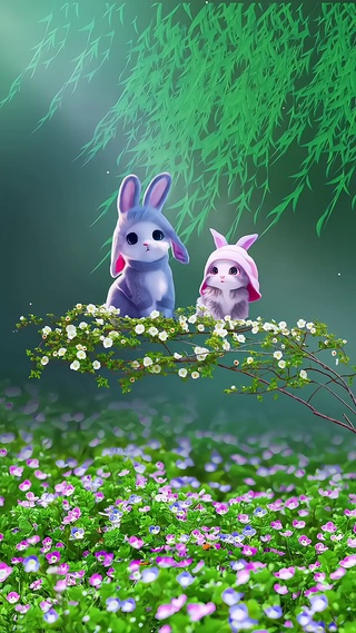 两只小兔荡秋千