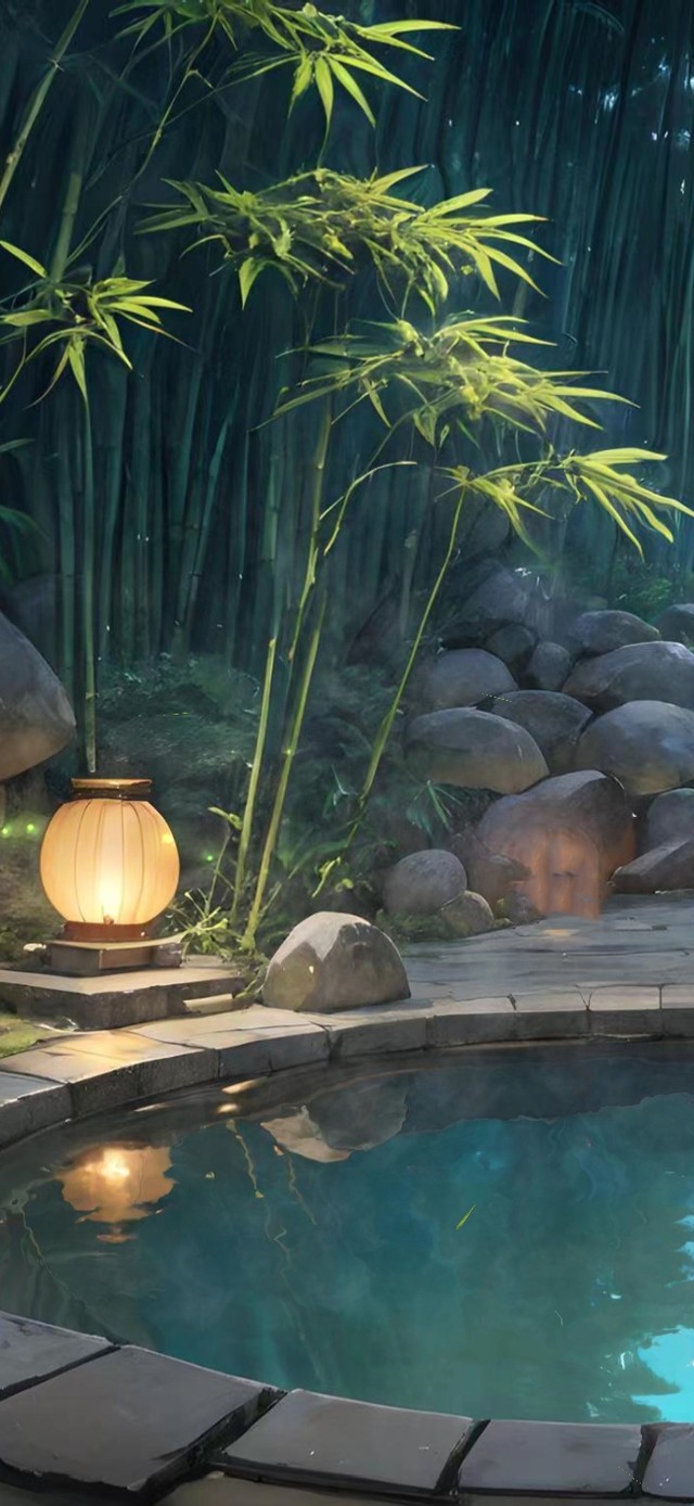 夜晚竹林温泉小屋(风景手机动态壁纸) - 风景手机壁纸下载 - 元气壁纸