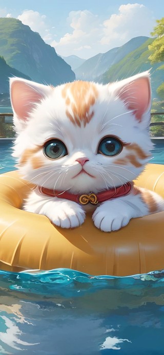 夏日泳池小猫