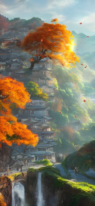 秋日山中村落