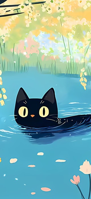 春天池塘猫咪