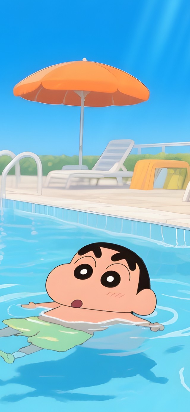 夏日泳池小新戏水