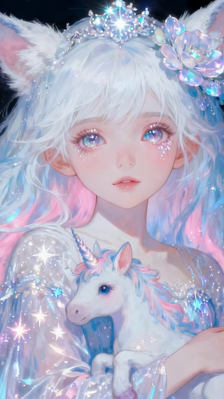 梦幻星空精灵独角兽美少女