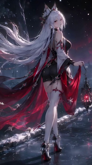 雪夜提灯狐耳二次元美少女