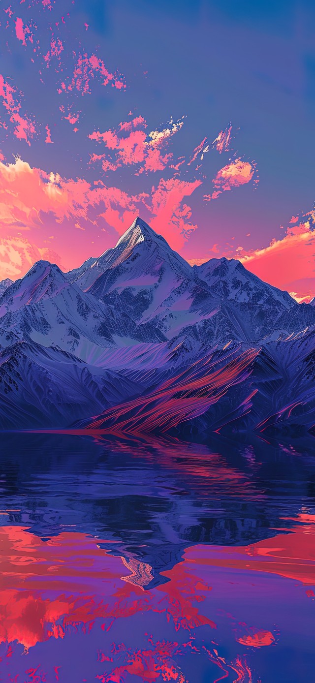 晚霞落日雪山湖泊