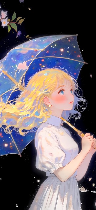 鲜花打伞女孩