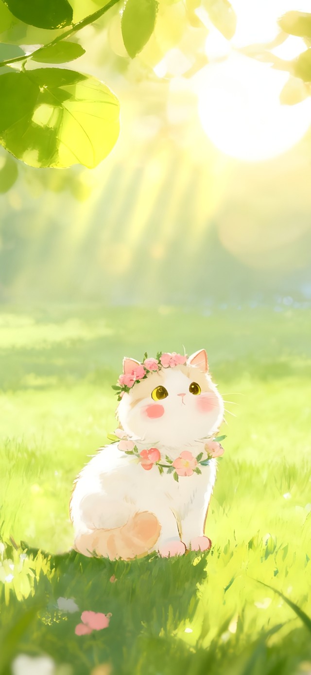 唯美绿叶下猫咪