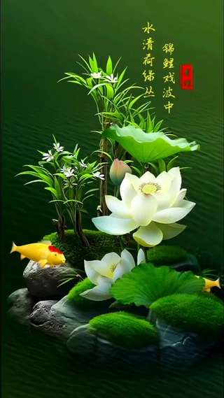 锦鲤戏荷花