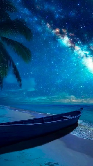 星空海边小船 