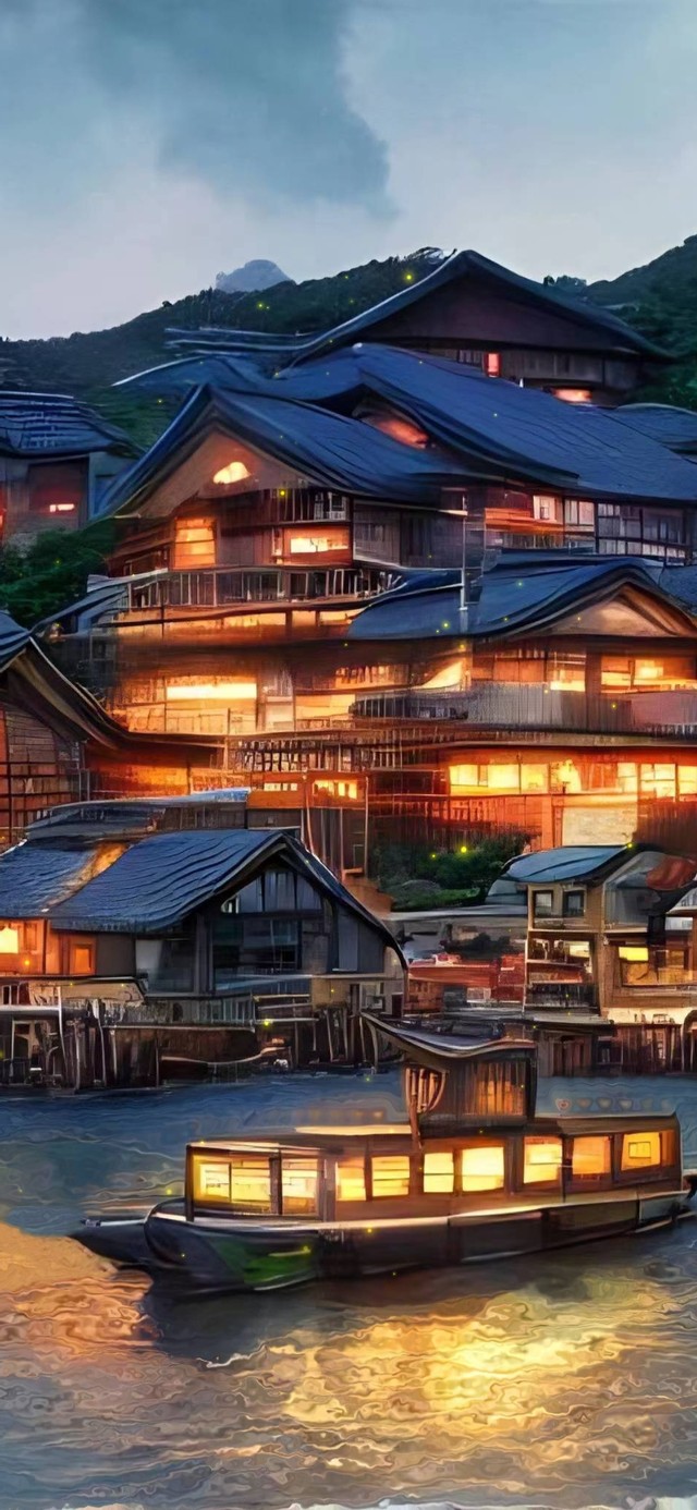 夜晚湖边渔村(风景手机动态壁纸) - 风景手机壁纸下载 - 元气壁纸