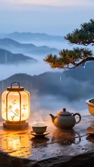 国风云雾雨景盆栽