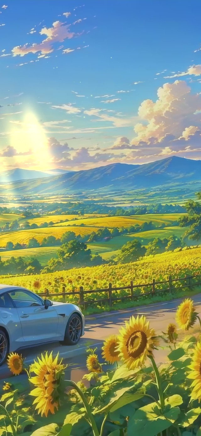 阳光下的向日葵花海公路
