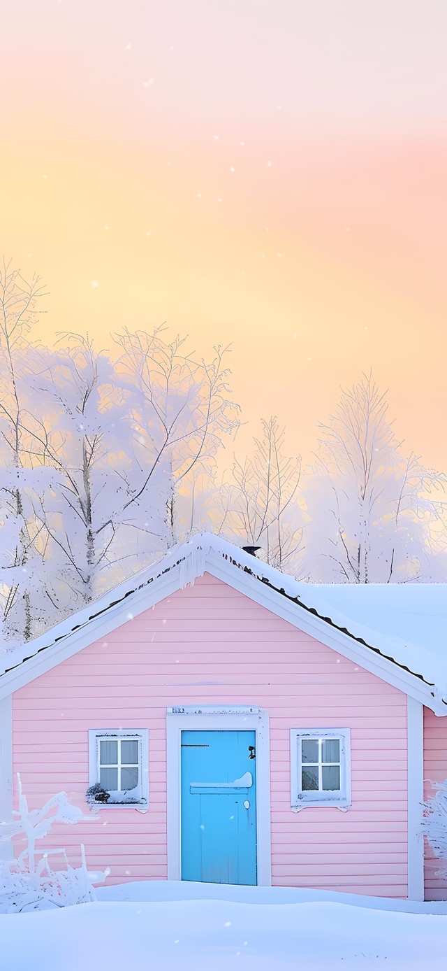 唯美的雪景小屋