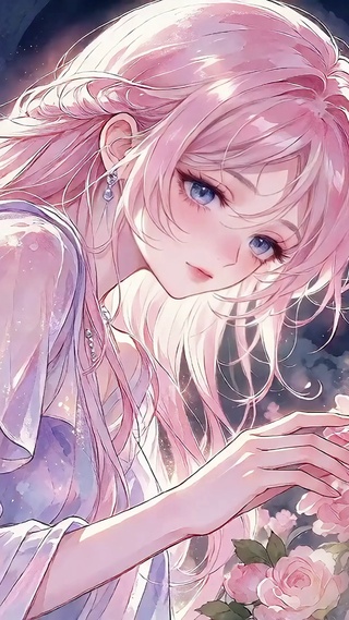 粉玫瑰花海少女