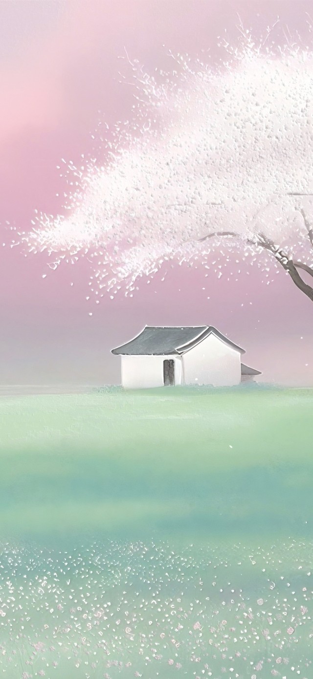 墙绘-草原杏花雨下的小屋