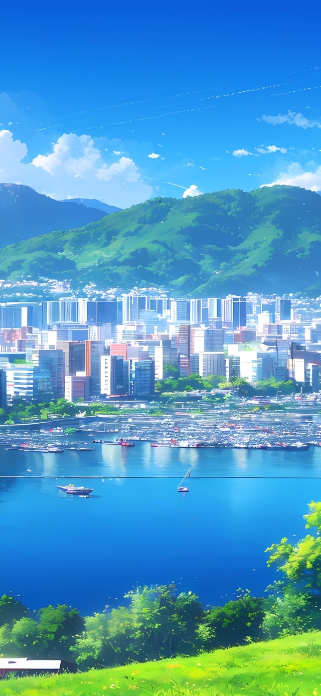 唯美的湖边城市