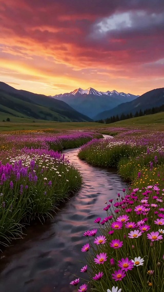 霞染花溪