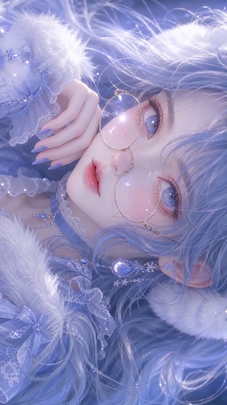 蓝发眼镜少女