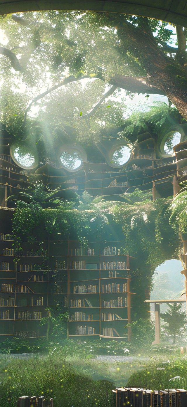 长满绿植的图书馆