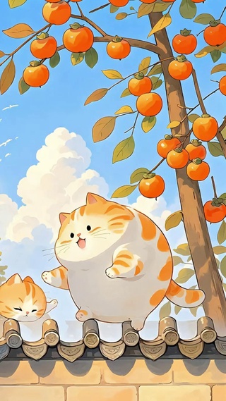 墙上的秋日橘猫
