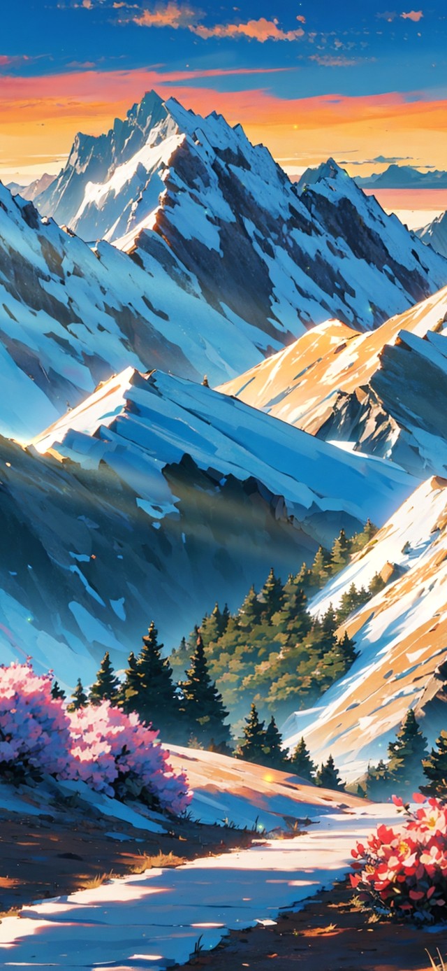 4K唯美雪山鲜花小路