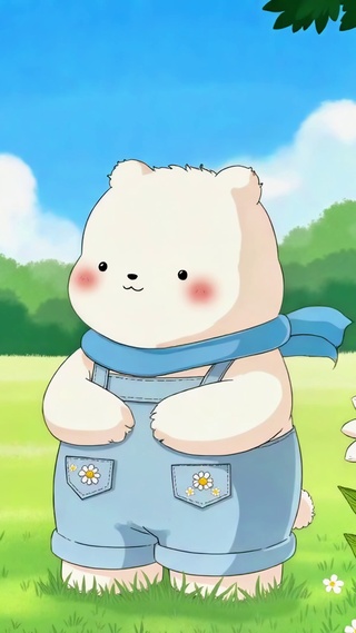 春日草地上的小白熊