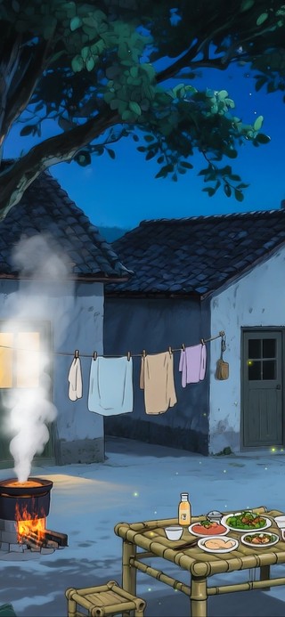 夜晚乡村小院