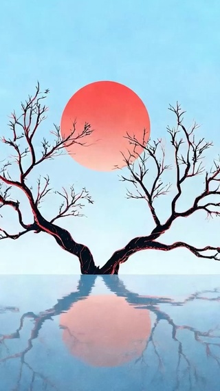 夕阳树木