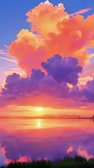 湖岸云霞