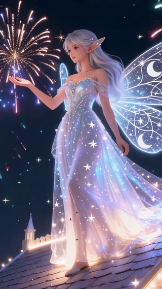 星空烟花梦幻精灵少女