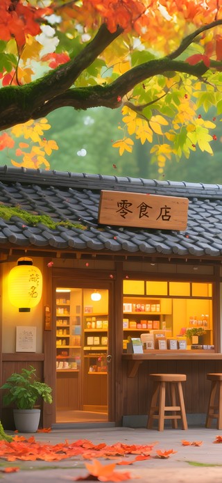 秋天树下零食店