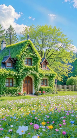 开满野花的森林小屋