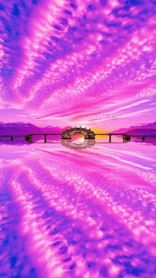 晚霞下的湖水