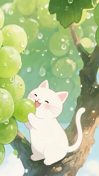 树上吃葡萄猫咪